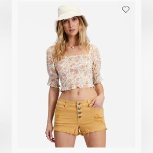billabong dark khaki buttoned up denim shorts